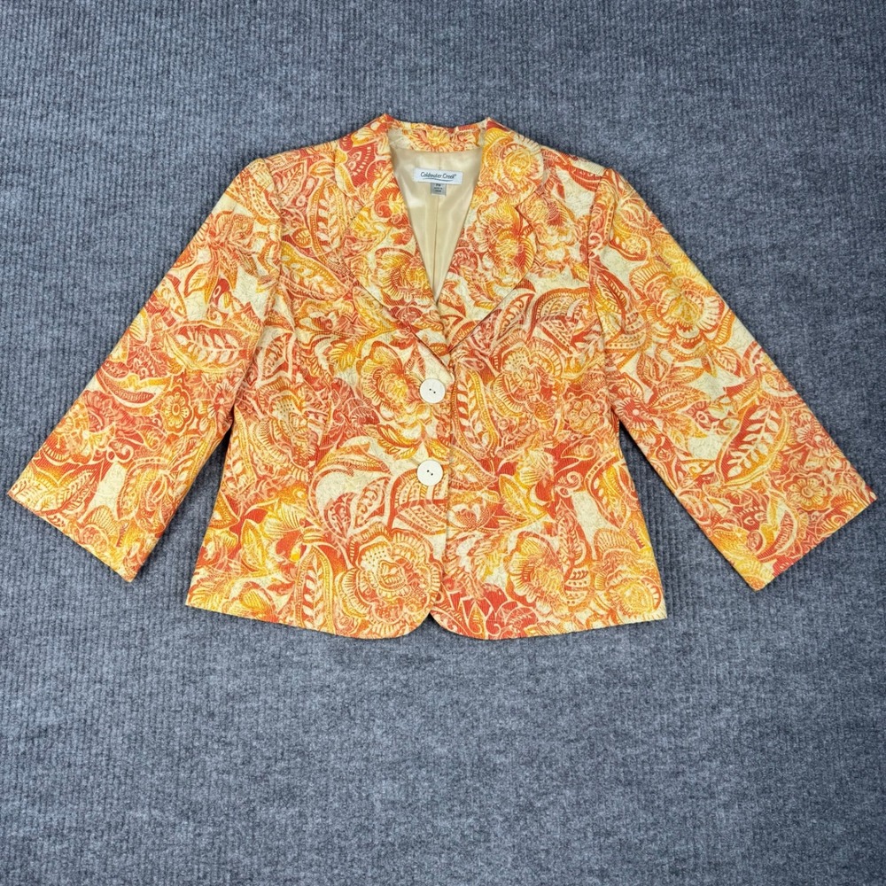 Coldwater Creek Blazer Womens PM Cotton Blend Floral Paisley 3/4 Sleeve Lined